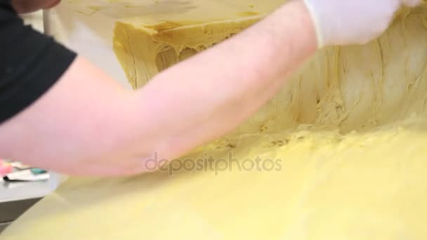 Pastry Chef Hands Preparing Dough Easter Cake Doves — Stock Video