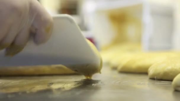 Pastry Chef Hands Preparing Dough Easter Cake Doves — Stock Video