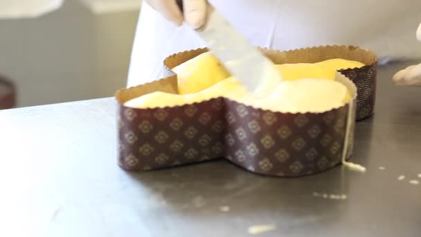 Chef Pastelaria Mãos Gelo Massa Para Pombas Bolo Páscoa — Vídeo de Stock