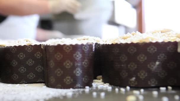 Pâtisserie Chef Mains Saupoudrer Sucre Poudre Sur Pâte Pour Les — Video