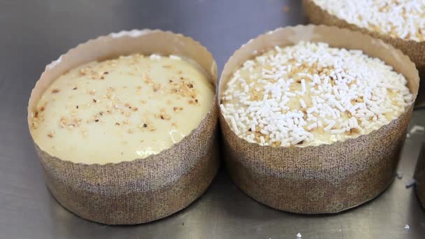 Konditor Streut Zuckerpulver Auf Teig Für Ostergebäck — Stockvideo