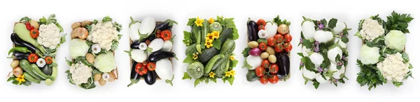 Овощи верхний вид корзины изолированы на белом фоне, веб-запрет — стоковое фото