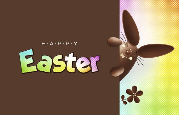 Páscoa feliz, coelho engraçado de chocolate mostrando o sinal com texto o — Fotografia de Stock