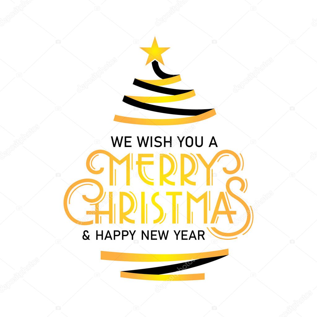 Merry christmas ribbon pine tree greeting xmas