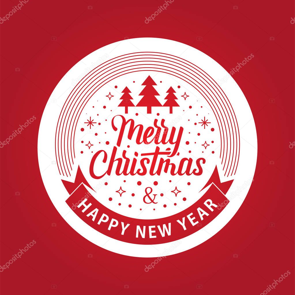 Merry Christmas Ribbon Circle Label Red