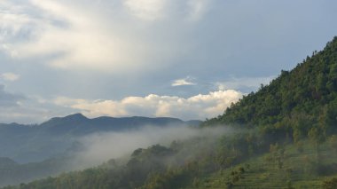 Sabah olmadan hafif sisli dağ yamaçları