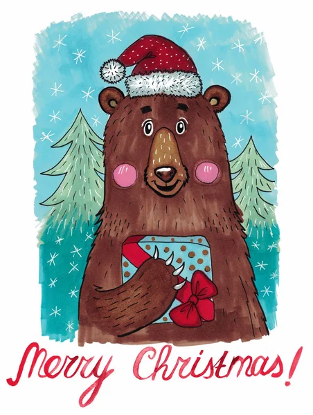 かわいいクマさんのクリスマス カード — ストック写真
