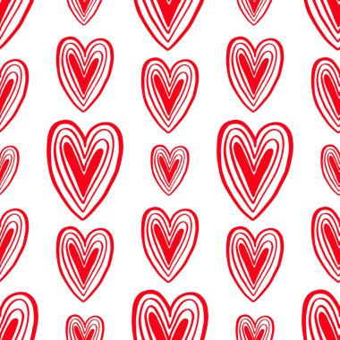 Dekoratif el yapımı kırmızı kalplerin kusursuz deseni.