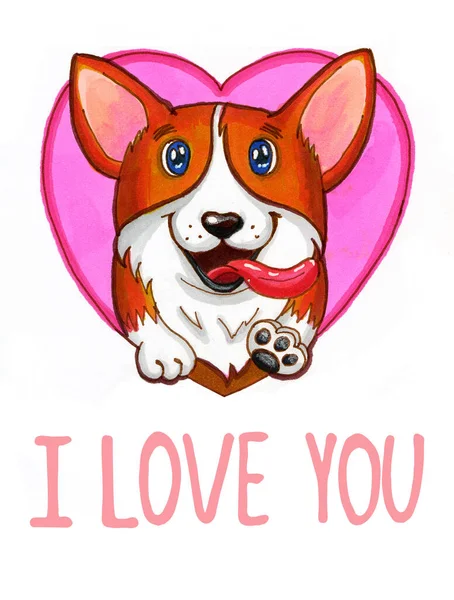 Valentines Day card with cute corgis — ストック写真