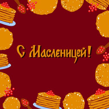 Rus bayramında gözleme ve havyar çerçevesi Maslenitsa