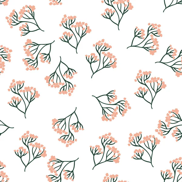 Patrón vectorial sin costuras con ramas estilizadas de flores rosadas — Vector de stock