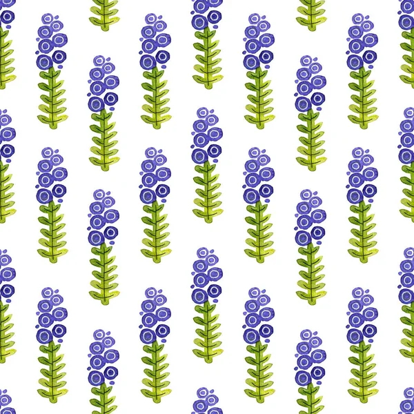 Simple Watercolor Hand Drawn Flowers, Scandinavian Style. Abstract hand drawn watercolor blue flowers, seamless pattern on white background. Spring or summer design for covers, fabric, print.