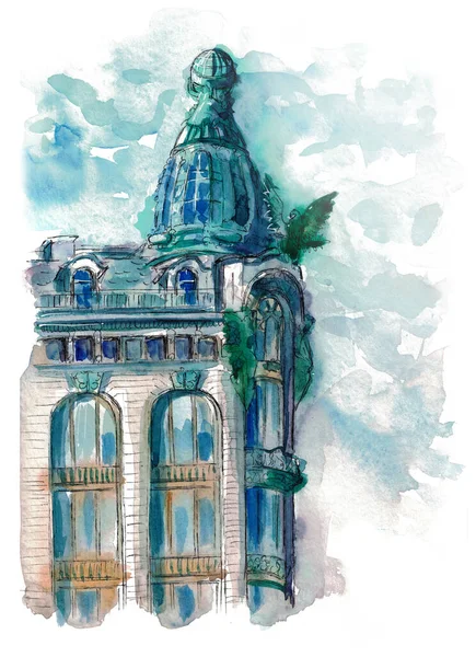 Zangeres huis in St. Petersburg, aquarel tekening — Stockfoto