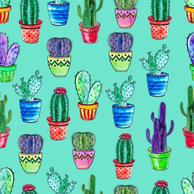 Nane arkaplanda kaktüs suluboya deseni
