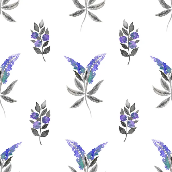 Romantic Seamless Pattern Watercolor Wildflowers Shades Blue Blue Flowers Petals — Stock Photo, Image