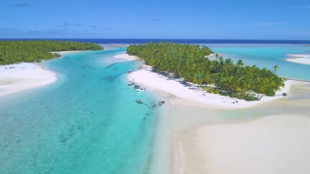 AERIAL: Turistas e moradores locais festejando por espetacular ilha tropical no Pacífico. — Vídeo de Stock