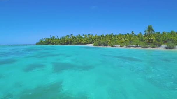 AERIAL: Pristine ocean water ripples in the breeze blowing by the exotic island. — Stock Video