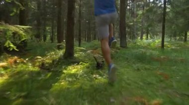 Ormanda koşu yaparak maraton koşusu için formda erkek sporcu eğitimi.