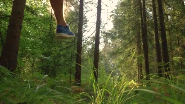LENS FLARE：无法辨认的健康男人在跑步时跳过相机. — 图库视频影像