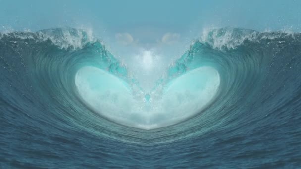 MOVIMIENTO Lento: Dos olas haciendo una hermosa formación del corazón — Vídeo de stock