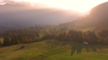 Altın sabah güneşi, sonbaharın görkemli renkli doğasını aydınlatıyor.