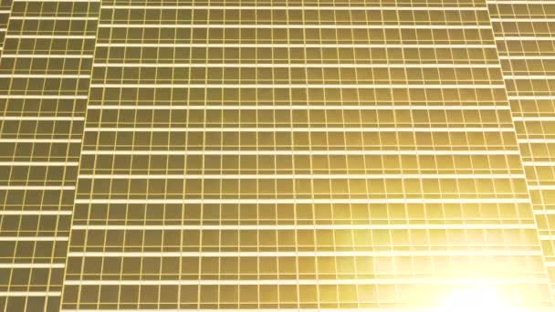 CLOSE UP: Gouden spiegel ramen van Tower hotel weerspiegelen de verblindende zonnestralen. — Stockvideo