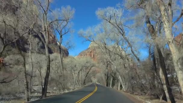 Coche conduce por una carretera de asfalto que conduce a través del histórico cañón de Utah . — Vídeo de stock