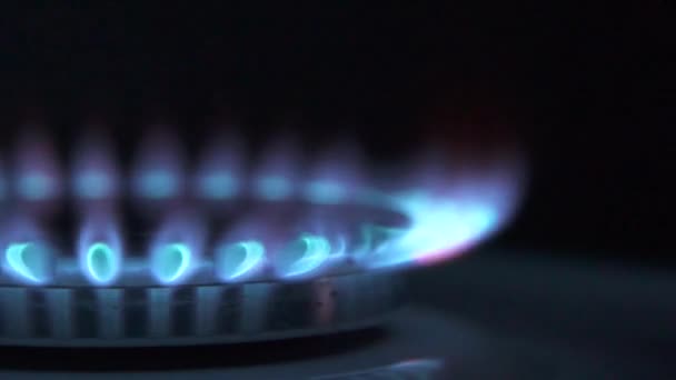 Bränna gas på en kök spis. Sakta stänga av gas brand — Stockvideo