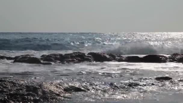 As ondas do mar estão a bater nas rochas — Vídeo de Stock