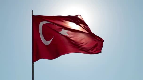 Bandera de Turquía ondea en el viento — Vídeos de Stock