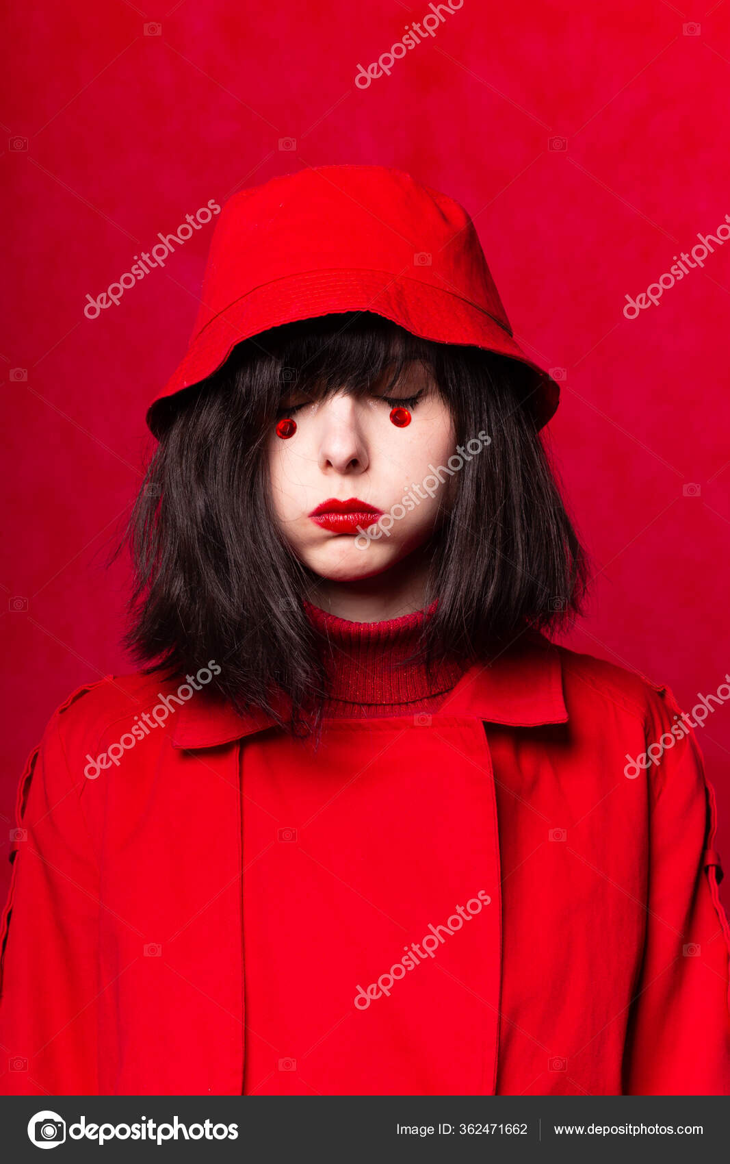 Girl Red Portrait Red Background Stock Photo by ©Shilovskaya 362471662