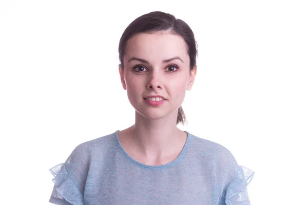 Lovely Girl In A Blue T Shirt On A White Background Emotion Eyebrow Cosmetics Stock Photo Lovely Girl In A Blue T Shirt On A White Background Emotion Eyebrow Cosmetics Stock Photo