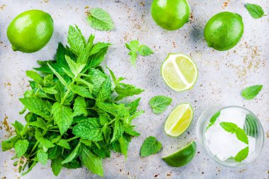 nane, limon, buz, mojito kokteyl için şeker 