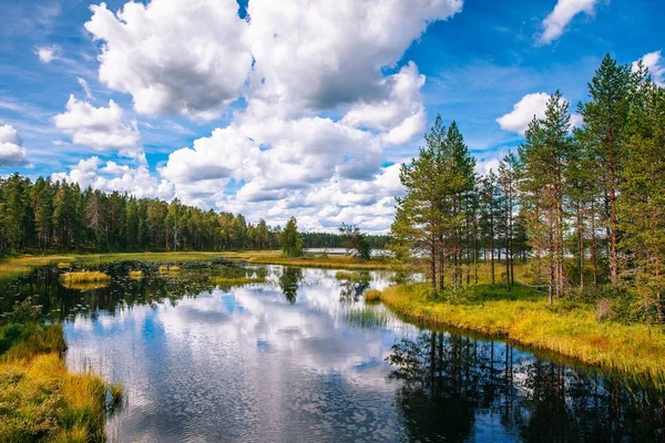 Idilli nyári táj, a tiszta tó, Finnország — Stock Fotó