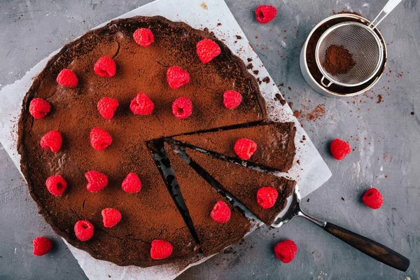 Crostata al cioccolato con lamponi — Foto Stock