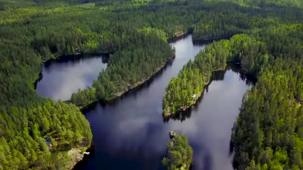 Luftaufnahme schöner Inseln am See an einem ruhigen Sommertag. — Stockvideo