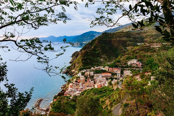 Manarola şehir görüntüsü. Cinque Terre Milli Parkı, Liguria İtalya. — Stok fotoğraf