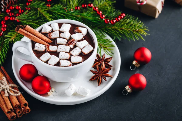 Горячий Шоколад Зефиром Рождественские Праздники — стоковое фото