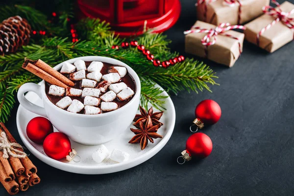 Горячий Шоколад Зефиром Рождественские Праздники — стоковое фото