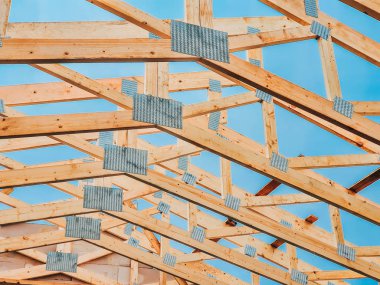 Roofing Construction. Wooden Roof Frame House Construction. House Building Frame. 