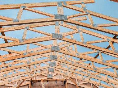 Roofing Construction. Wooden Roof Frame House Construction. House Building Frame. 