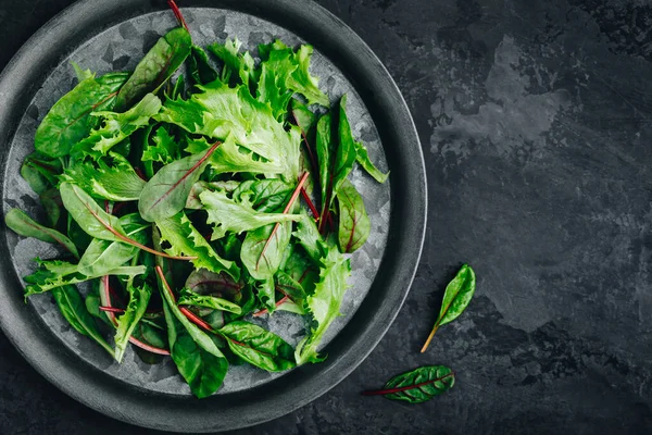 Mélanger Les Feuilles Vertes Fraîches Laitue Pour Salade Sur Fond — Photo