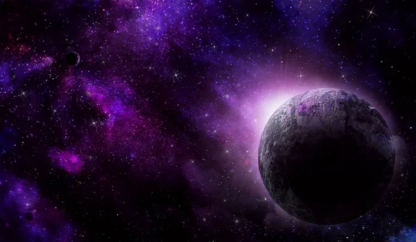 Planet Från Rymden Och Lila Nebulosa Natthimlen Abstrakt Utrymme Illustration — Stockfoto