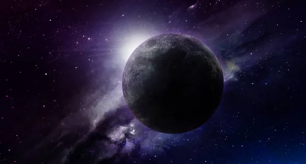 Vacker Abstrakt Illustration Månen Planet Rymden Och Lysande Stjärnor Lila — Stockfoto