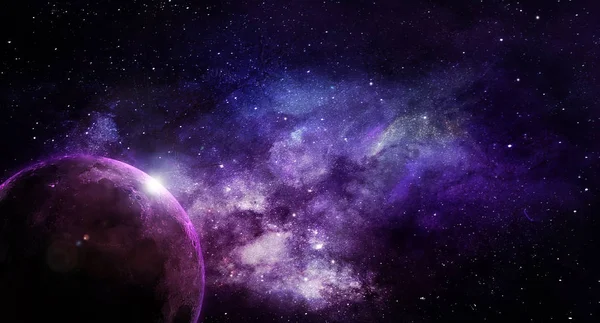 Abstract Space Illustration Moon Shining Stars Violet Tones — Stock Photo, Image