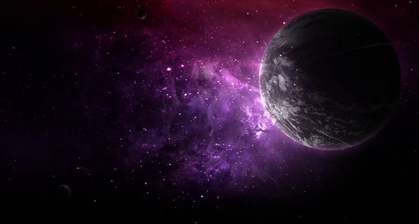 Абстрактная Космическая Иллюстрация Планета Сияние Ярко Розовых Фиолетовых Звезд — стоковое фото