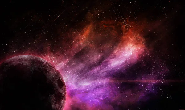 Resumo Ilustração Espacial Planeta Vermelho Violeta Brilhante Nebulosa Espacial — Fotografia de Stock