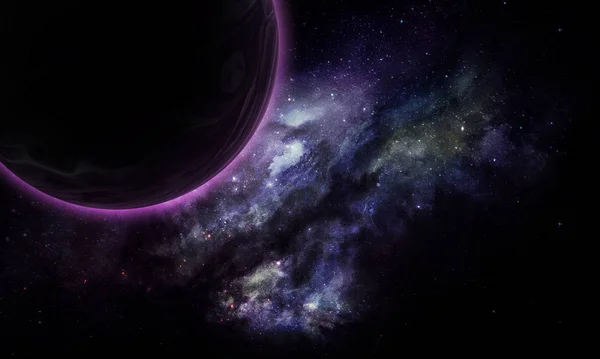 Abstract Space Illustration Image Bright Purple Planet Nebula Stars — 스톡 사진
