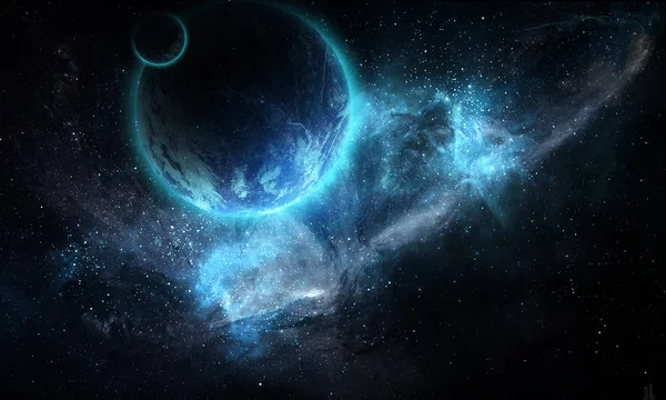 宇宙の抽象的なイラスト青い惑星地球星雲 — ストック写真