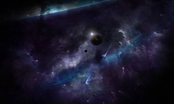 Elvont Tér Illusztráció Kép Bolygók Űrben Csillagok Ragyogása Műholdak Égen — Stock Fotó